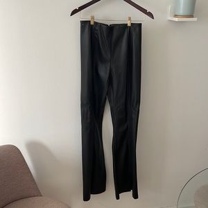 Free People flared faux leather split front pant in black